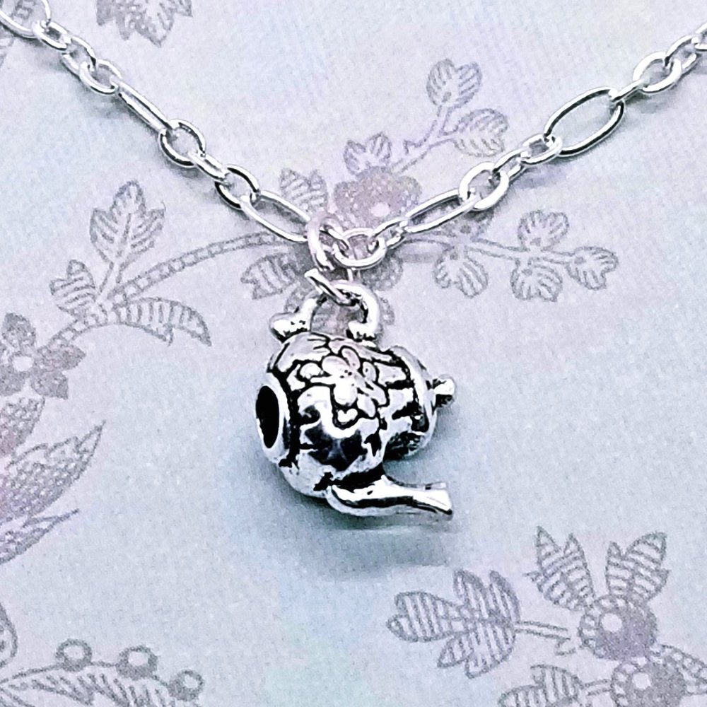 Victorian Tea Pot 3D Dainty Silver Necklace